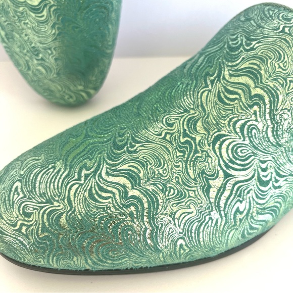 Royal Shoes Mint Green Gold Metallic Smokers Shoe Slipper Slip On Loafer Gaudy - Picture 2 of 14